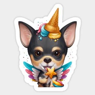 Tricolor Smooth Coat Chihuahua Ice Cream Unicorn Sticker